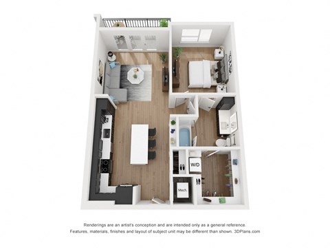 Floor plan for 1 bed, 1 bath, 792 sqft